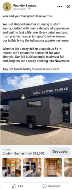 Foundry Saunas Meta Ads By Dane Dolph Foundry Saunas Meta Ads By Dane Dolph
